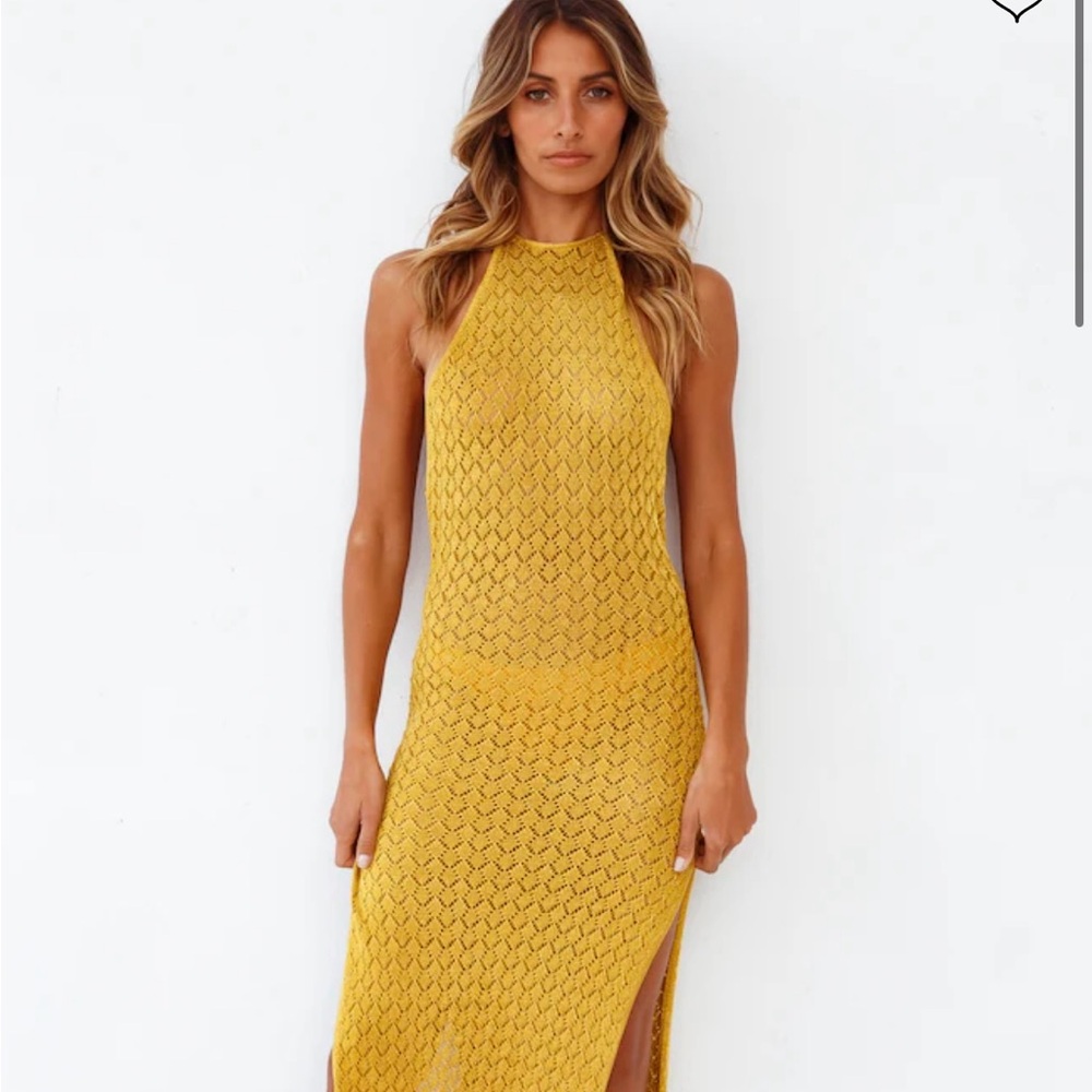 Not sold.

COPY - Lioness gold halter maxi dress. Backless. Size AU 8, US 4